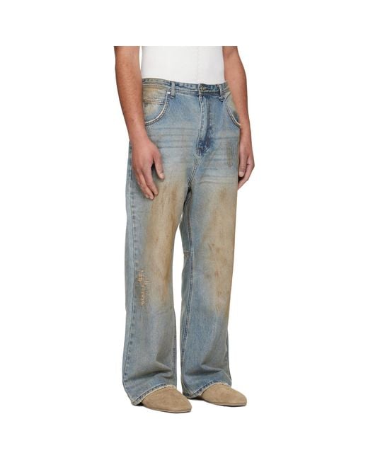 ANDERSSON BELL Blue Destroyed Wide-Leg Jeans for men