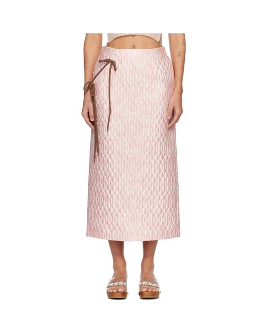 Simone Rocha Pink Quilted Offset Pencil Midi Skirt