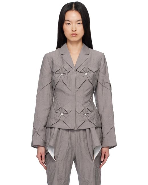 JKim Brown Smocked Flower Blazer