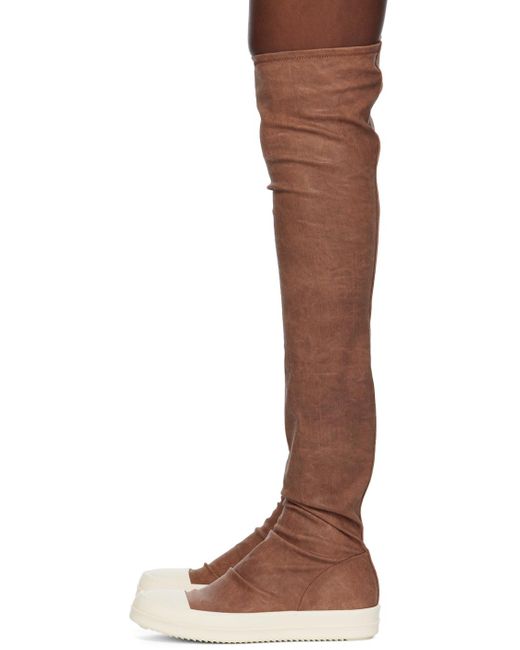 Bottes hauteur genou de style chaussette bourgogne Rick Owens en coloris Brown