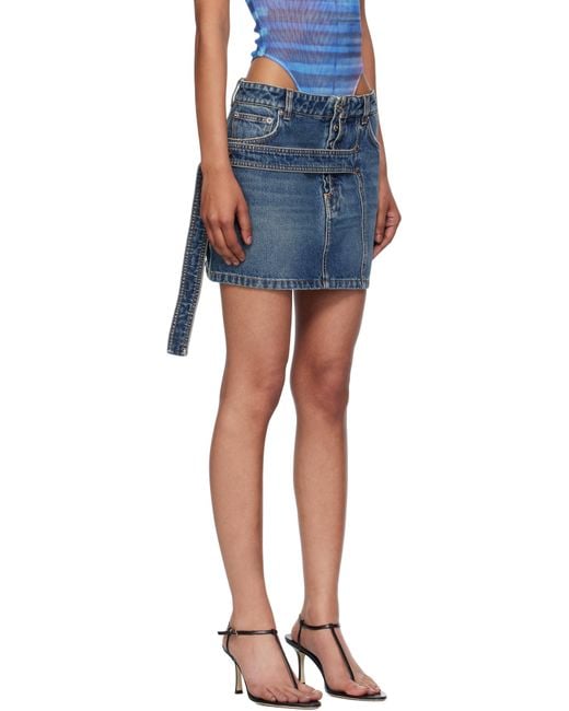 Jean Paul Gaultier ブルー ローウエスト ストラップ デニム ミニスカート Blue