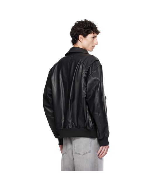 Boss Black Washed Aviator Leather Jacket for men