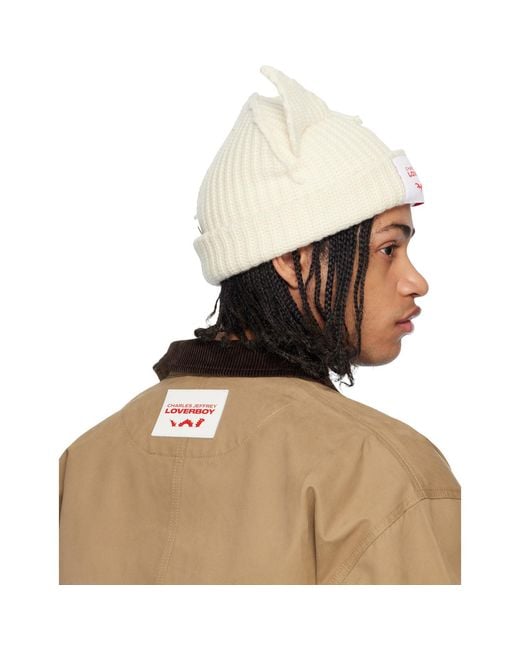 Charles Jeffrey White Off- Chunky Ears Beanie for men