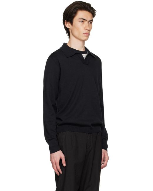 Norse Projects Black Navy Leif Long Sleeve Polo for men
