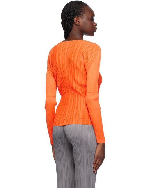 Pleats Please Issey Miyake Orange Soft Pleats Long Sleeve T-shirt