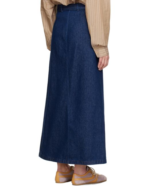 Dries Van Noten Blue Belted Denim Maxi Skirt