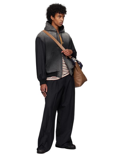 KHOKI Black Pinstripe-Pattern Trousers for men