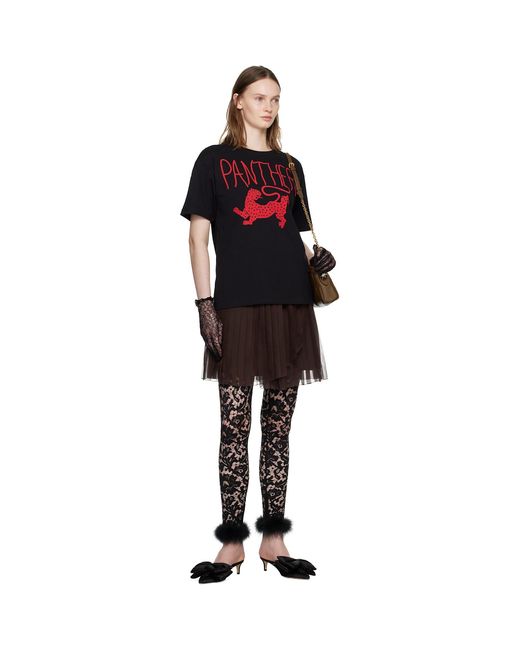Valentino Black Feathers Lace Leggings