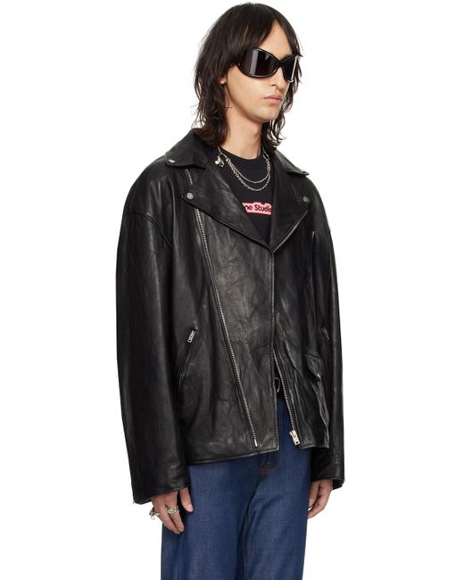 Acne Black Distressed Leather Jacket for men