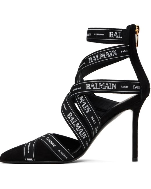 Chaussures À Talon Aiguille Noires En Suède À Motif À Logos Couture Balmain en coloris Black