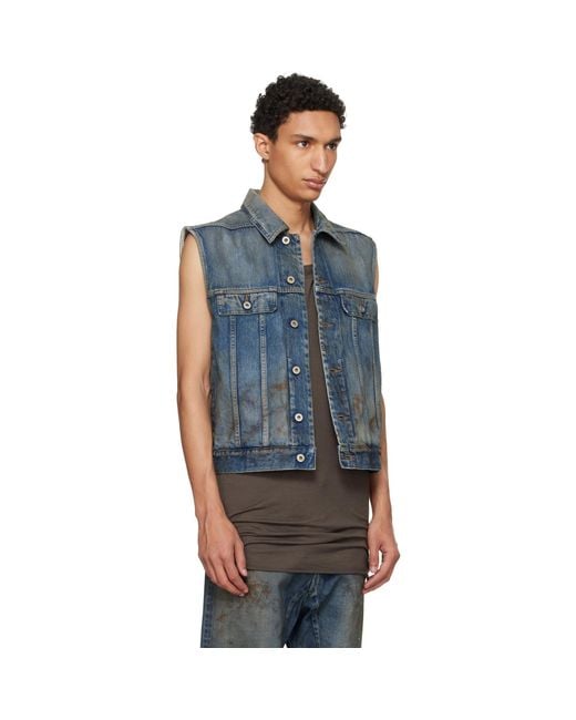 Rick Owens Blue Temple Sl Denim Trucker Vest for men