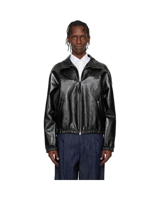 Courreges Black Vinyl Zipped Bomber Jacket for men