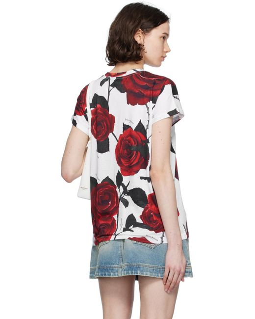Balmain Red Rose Print T-shirt