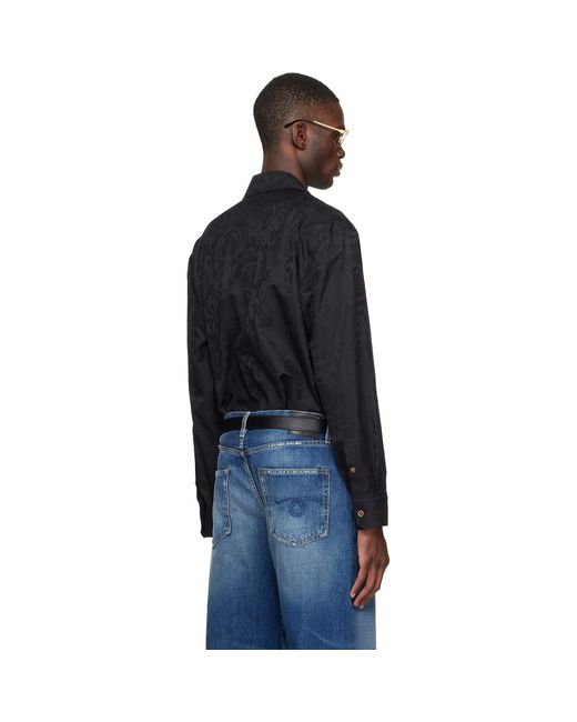 Versace Black Jacquard Cotton-Poplin Shirt for men