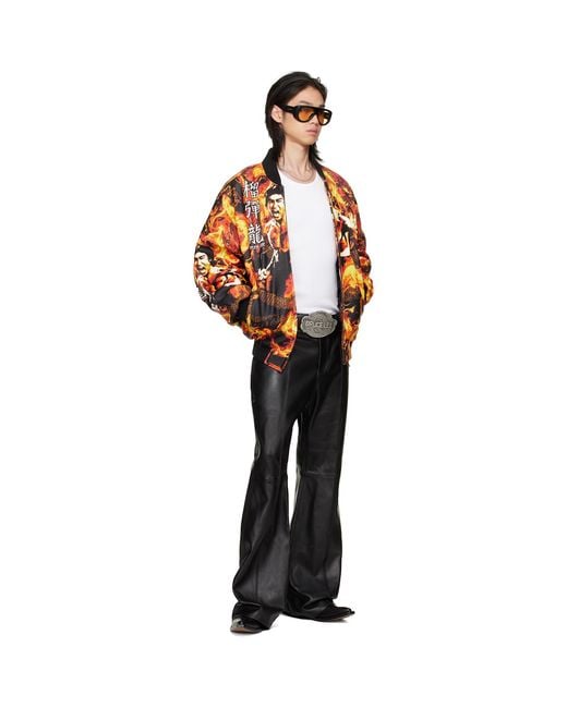 Lu'u Dan Orange Bruce Lee X Lựu Đạn & 'Bruce Lee' Leather Bomber Jacket for men