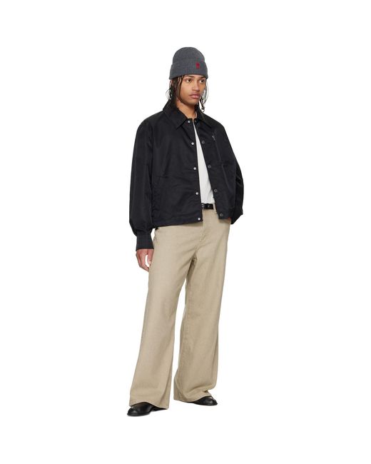 AMI Black Nylon 'Ami De Coeur' Stud Buttoned Jacket for men