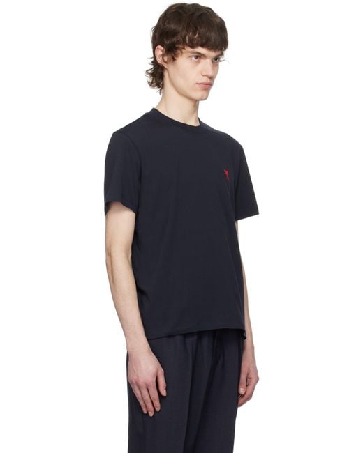 AMI Blue Cotton Ami De Coeur T-Shirt for men