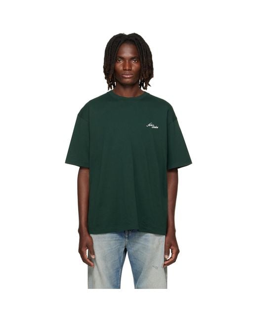 Acne Green Embroidered-Logo T-Shirt for men