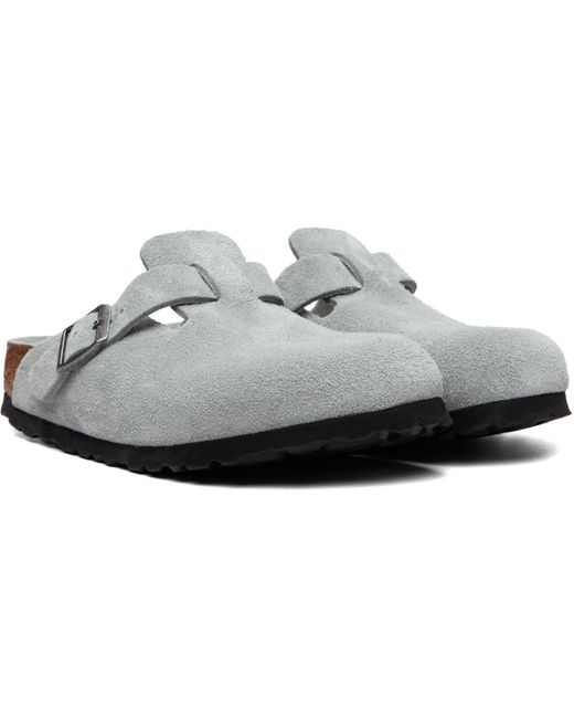 Birkenstock White Narrow Boston Soft Footbed Suede Leather Loafers