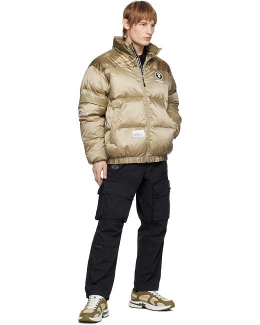 Aape By A Bathing Ape Natural 'Aape Now' Moonface Logo Zip-Up Down Jacket for men
