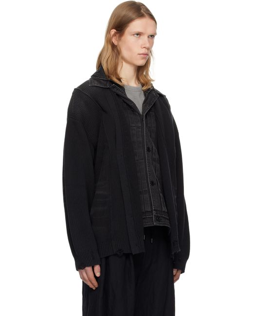 メンズ Juun.J ブラック デニム トラッカー デタッチャブル カーディガン Black