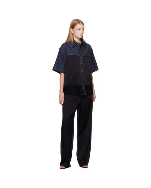 Stella McCartney Black Wide-Leg Satin-Panel Jeans