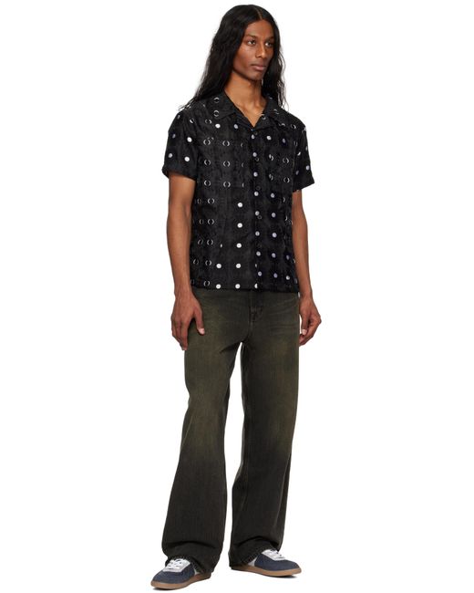 メンズ ANDERSSON BELL ブラック Half Sheer Flower シャツ Black