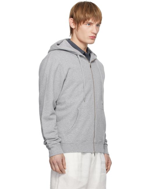 メンズ Sunspel グレー ループバック ジップフーディ Gray