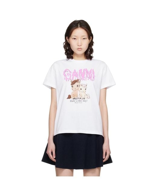Ganni White Graphic Cotton T-Shirt