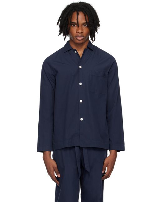 Tekla Blue Long Sleeve Pyjama Shirt for men