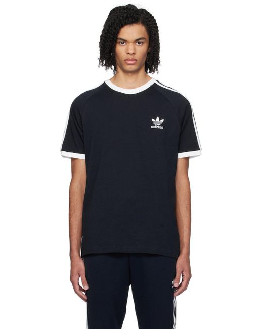 T-shirt bleu marine à garnitures à rayures Adidas Originals pour homme en coloris Black