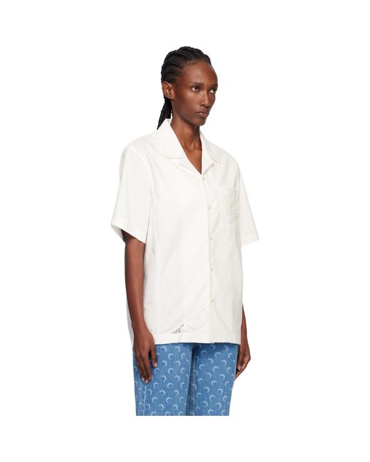 MARINE SERRE White Off- Regenerated Household Linen Bowling Shirt