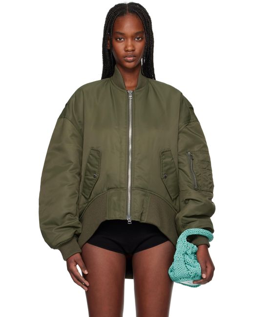 J.W. Anderson Green Curved Hem Oversized Bomber Jacket