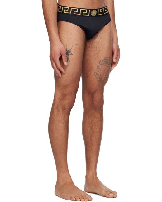 メンズ Versace ブラック グレカ ボーダー スイムブリーフ Black