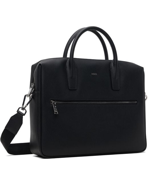 Boss Black Logo Leather Document Briefcase for men