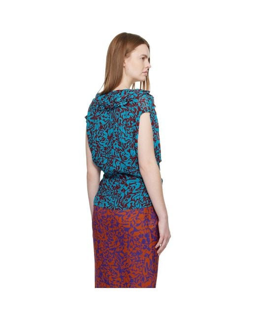 Dries Van Noten Blue Burgundy Pattern Top