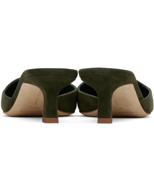 Manolo Blahnik Black Khaki Moiramu Mules
