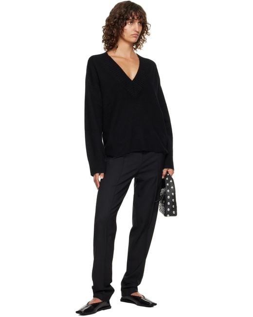 Loulou de Saison Black Sage Lds V Neck Cashmere Sweater