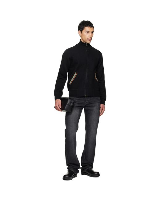 Paul Smith Black 'Signature Stripe' Merino Wool Knitted Jacket for men