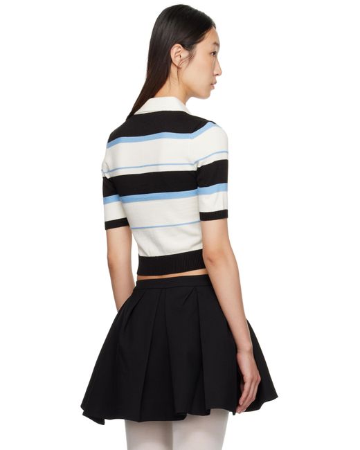 SHUSHU/TONG ストライプ 半袖ポロシャツ サイズ6 ShuShu/Tong ブルー＆ホワイト Stripe-Knit ポロシャツ ブラック