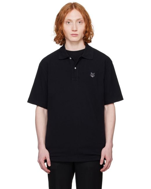 Maison Kitsuné Black Bold Fox Head Patch Comfort Polo for men