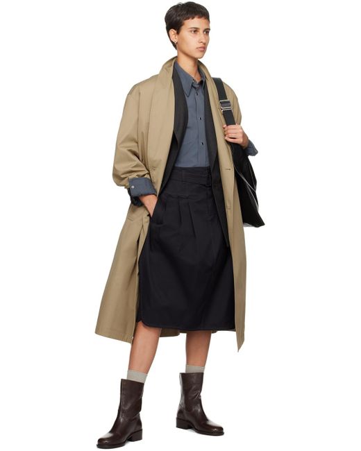 Lemaire Black Beige Wrap Collar Trench Coat