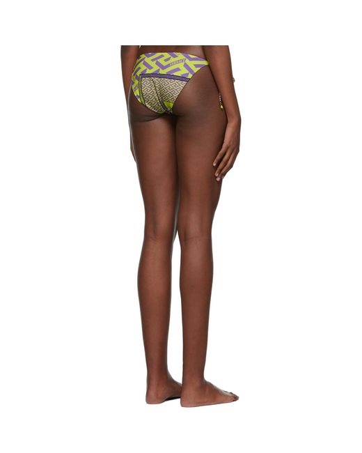 Versace Multicolor Green La Greca Bikini Bottom