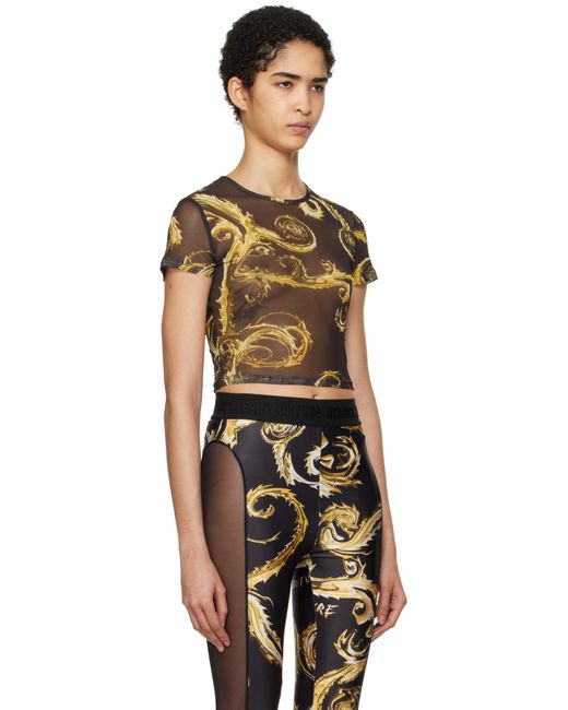 Versace Jeans Couture ブラック Chromo Couture メッシュ クロップ Tシャツ Black