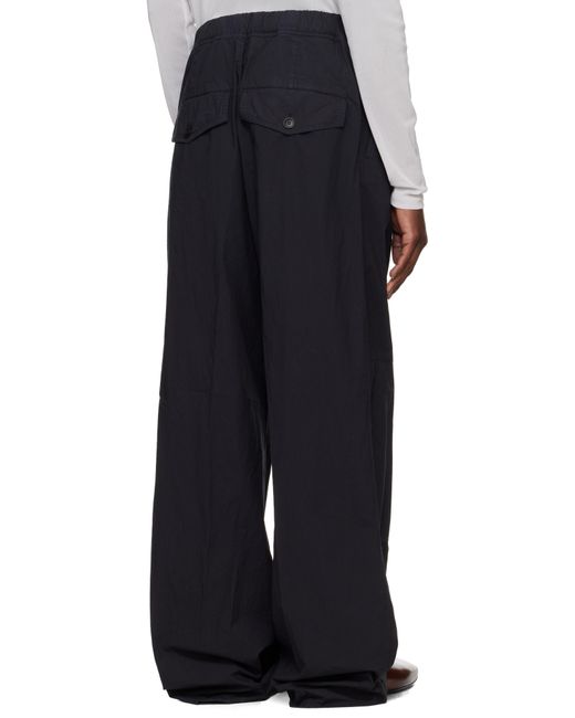 Pantalon Cargo Bleu Marine En Coton À Cordon Coulissant Dries Van Noten pour homme en coloris Black