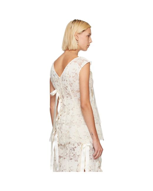 Simone Rocha White Off- Unraveling Ribbon Portrait Top