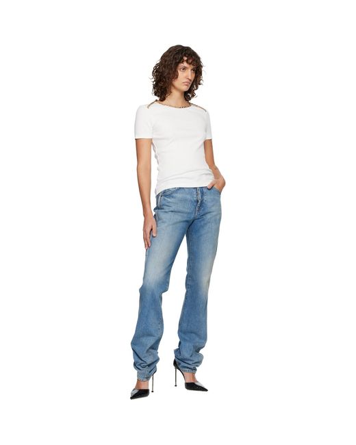 Burberry White Check Trim Stretch Cotton T-Shirt
