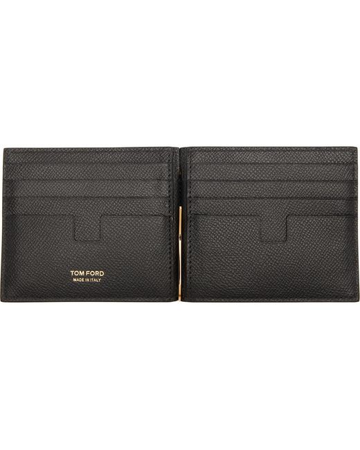 Tom Ford Black Small Grain Leather T Line Money Clip Wallet for men