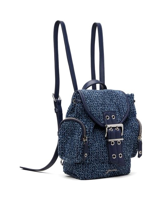 Ganni Blue Bucky Nano Tweed Denim Backpack