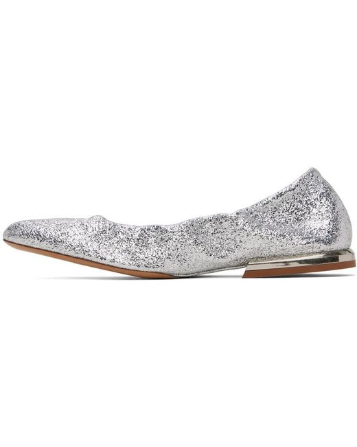Dries Van Noten Silver Glitter Ballerina Flats in Black | Lyst